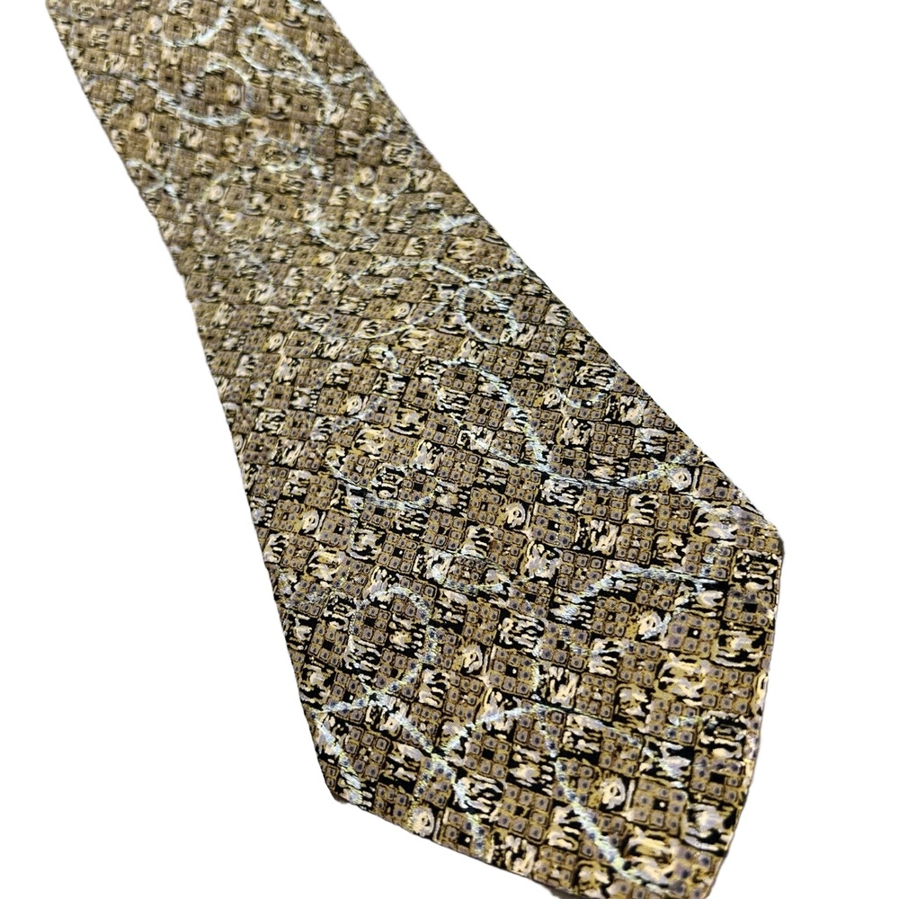 Brioni Men’s Tie 100% Silk Made in‎ Italy Gold Brown Geometric Pattern - Picture 2 of 7